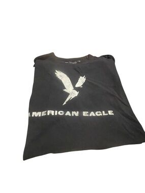 American Eagle Black Graphic Logo Tee size small like new see pics